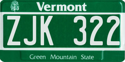 VT license plate ZJK322