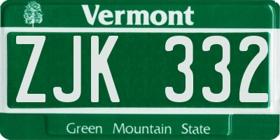 VT license plate ZJK332
