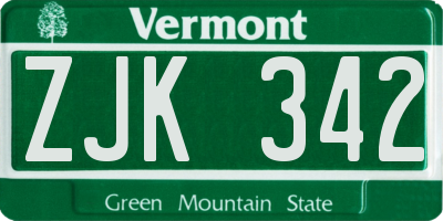 VT license plate ZJK342
