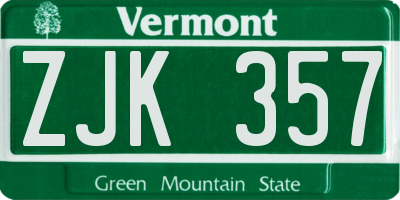 VT license plate ZJK357