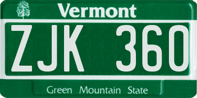 VT license plate ZJK360