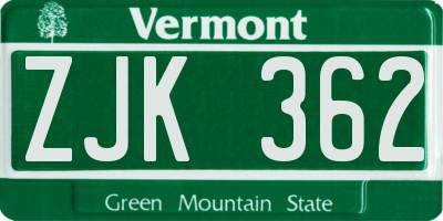 VT license plate ZJK362