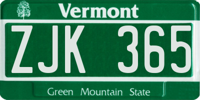 VT license plate ZJK365