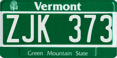 VT license plate ZJK373