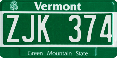 VT license plate ZJK374