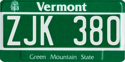VT license plate ZJK380