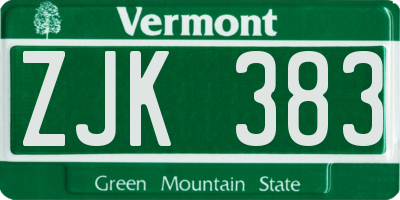 VT license plate ZJK383
