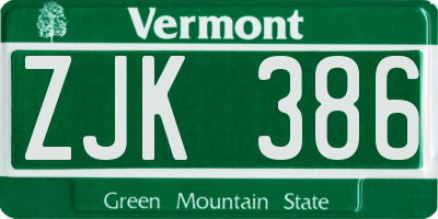 VT license plate ZJK386