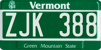 VT license plate ZJK388