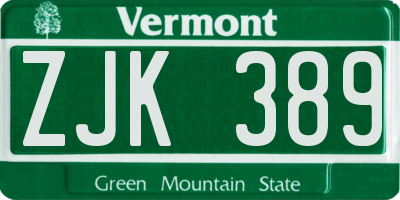 VT license plate ZJK389