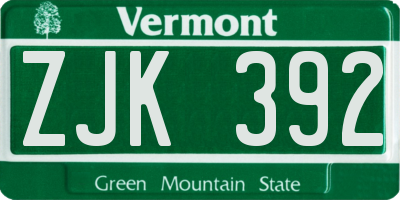 VT license plate ZJK392