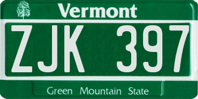 VT license plate ZJK397