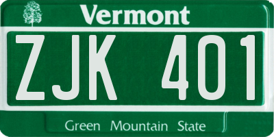 VT license plate ZJK401