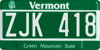 VT license plate ZJK418
