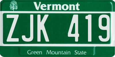 VT license plate ZJK419