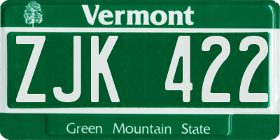 VT license plate ZJK422