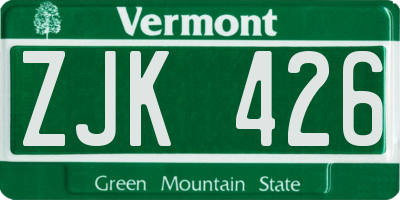 VT license plate ZJK426