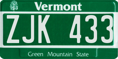 VT license plate ZJK433