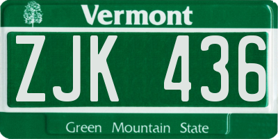 VT license plate ZJK436