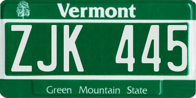VT license plate ZJK445