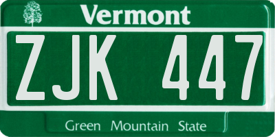 VT license plate ZJK447