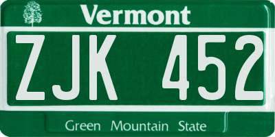 VT license plate ZJK452