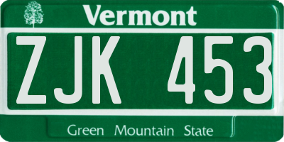 VT license plate ZJK453