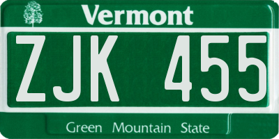 VT license plate ZJK455