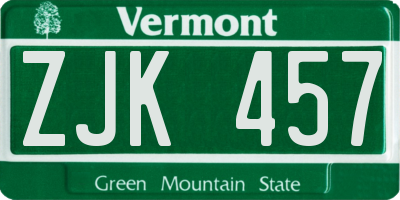 VT license plate ZJK457