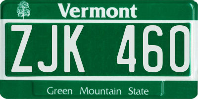 VT license plate ZJK460