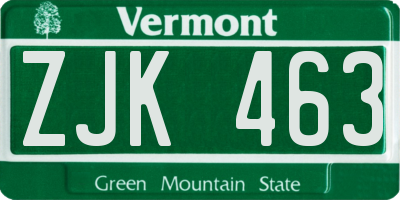 VT license plate ZJK463