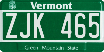 VT license plate ZJK465
