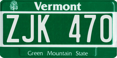 VT license plate ZJK470
