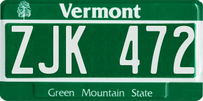 VT license plate ZJK472