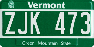 VT license plate ZJK473