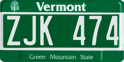 VT license plate ZJK474