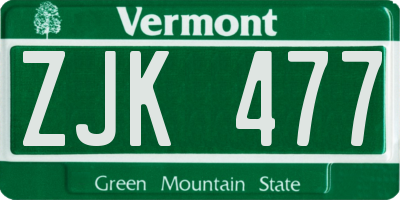 VT license plate ZJK477