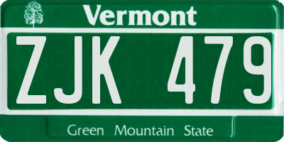 VT license plate ZJK479