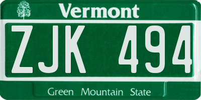 VT license plate ZJK494
