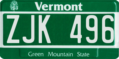 VT license plate ZJK496