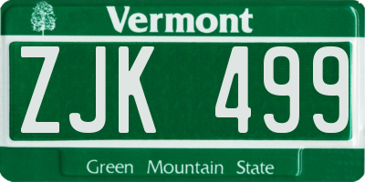VT license plate ZJK499