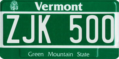 VT license plate ZJK500
