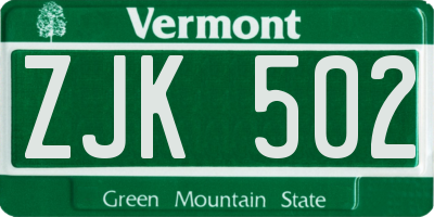 VT license plate ZJK502