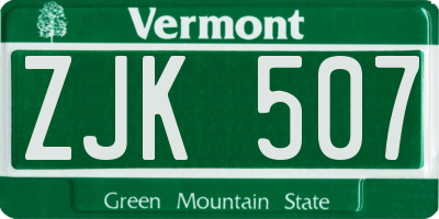 VT license plate ZJK507