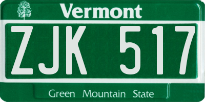 VT license plate ZJK517