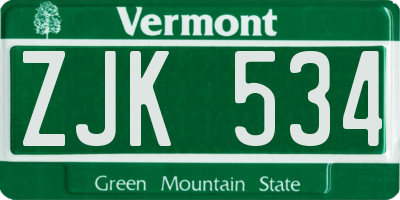 VT license plate ZJK534