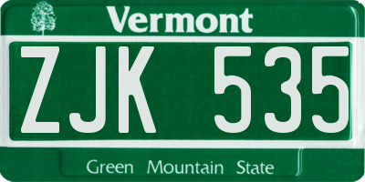VT license plate ZJK535