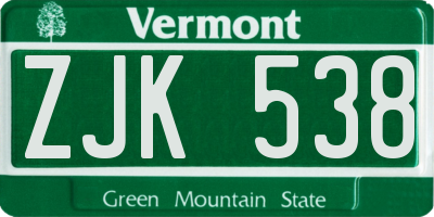 VT license plate ZJK538