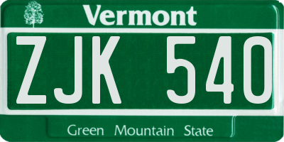 VT license plate ZJK540