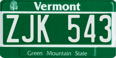 VT license plate ZJK543